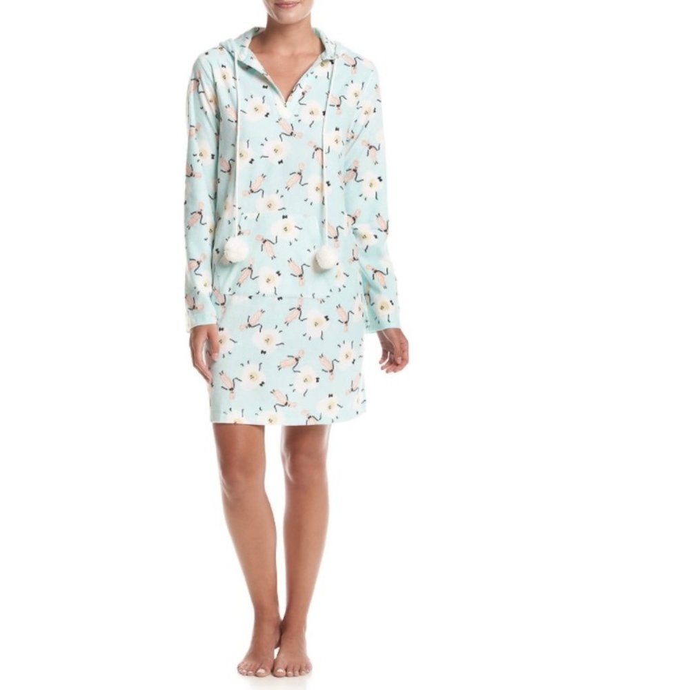 Juniors Zoe & Bella Printed Aqua Eggs & Bacon Fleece Lounger Nightgown Size Med